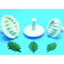 3 Découpoirs Petite Feuille de Houx à Poussoir