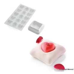 7 Moules Silicone Coussin et 1 Plaque 15 Cœurs Bombés SilikoMart Professional