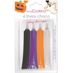 4 Stylos Glaçage Chocolat Noir Violet Orange et Blanc Scrapcooking