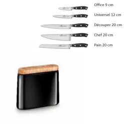 Bloc Couteau Noir Manille avec 5 Couteaux de Cuisine Ysis Sabatier