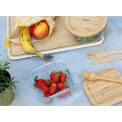 Boîte de Conservation en Verre et Bambou Carré 520 ml Pebbly