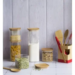 Boîte de Conservation en Verre et Bambou Carré 1,4 L Pebbly