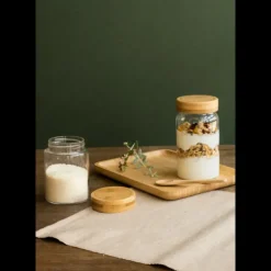 Boîte de Conservation en Verre et Bambou Rond 450 ml Pebbly