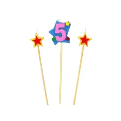 Bougie Chiffre 5 avec 2 bougies étoiles Gatodéco