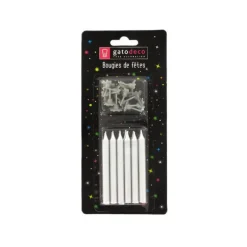 Bougies Argentées (x12) avec bobèches Gatodéco