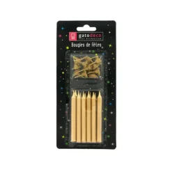 Bougies Dorées (x12) avec bobèches Gatodéco