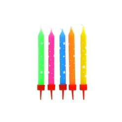 Bougies Multicolores à Etoiles Blanches (x10) Gatodéco