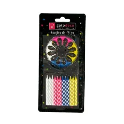 Bougies Torsadées Fines Assorties (x12) Gatodéco