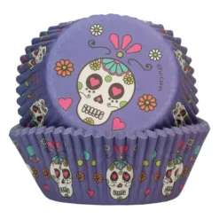 Caissettes Cupcakes Violettes Fête des Morts Funcakes (x48)