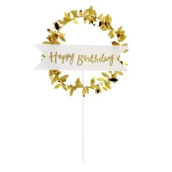 Cake Topper Happy Birthday Couronne Dorée Patisdécor