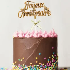 Cake Topper Joyeux Anniversaire Doré Patisdécor
