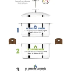 Casserole et Cuit Vapeur Inox Ø 24 cm Anses Hêtre Biome Cristel