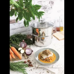 Casserole et Cuit Vapeur Inox Ø 24 cm Anses Mutine Framboise Biome Cristel