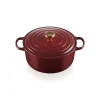 Cocotte en Fonte Ronde 28 cm Garnet Bouton Doré Le Creuset Signature