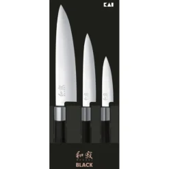 Coffret 3 Couteaux Japonais Universel 10 cm Universel 15 cm et Chef 20 cm Wasabi Black Kai