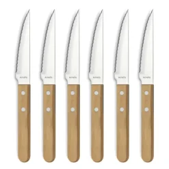 Coffret 6 Couteaux Steak Pizza Bois 21,5 cm Amefa