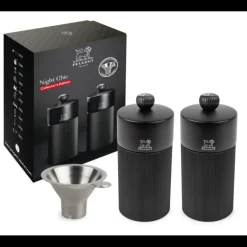 Coffret 2 Moulins Manuels Sel & Poivre Noir Mat 12 cm + Entonnoir Peugeot