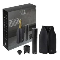 Coffret Pompe à Vin et Champagne Double Manuelle ABS + Rafraichisseur Frizz Noir Peugeot