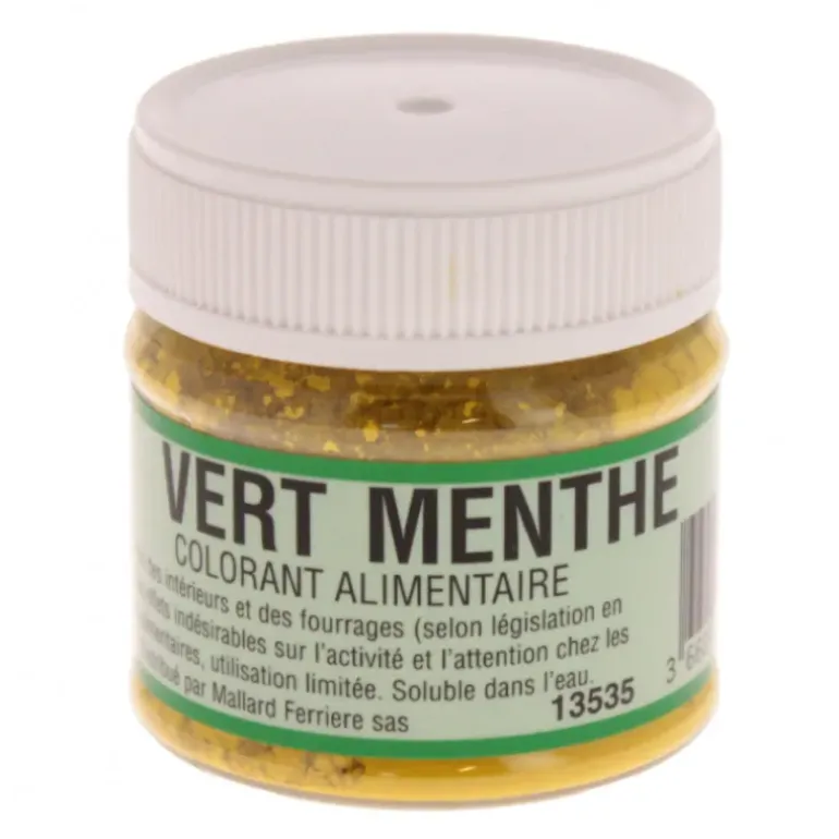Colorant alimentaire Vert Menthe E102/E131 Poudre Hydrosoluble 20g