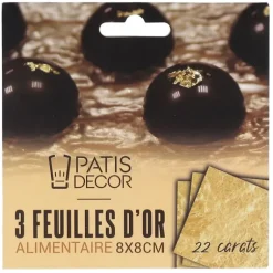 Feuilles d'Or Alimentaire 22 carats 3 feuilles Patisdécor