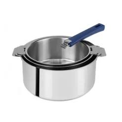 FIN DE SERIE Lot de 3 Casseroles inox avec Poignée Bleue Mutine Amovible Cristel