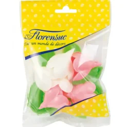 Fleurs de rose blanches et roses x6, grandes feuilles x12 - en Azyme