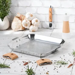 Grill Carré Casteline 30 cm Poignée Amovible Inox Cristel