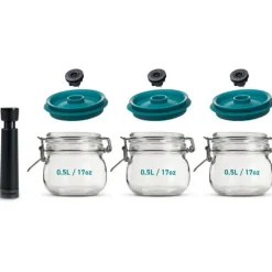Kit de Mise Sous-Vide 3 Bocaux Kilner 0,5 L avec Couvercles et Pompe Airtender