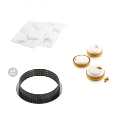 Kit Moule Silicone 4 Tartelettes Ø 100mm Silikomart Professional