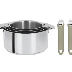 Lot de 4 Casseroles inox avec 2 Poignées Taupe Mutine Amovibles Cristel