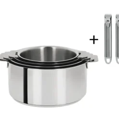 Lot de 4 Casseroles inox Mutine avec 2 Poignées Zénith Amovibles Cristel