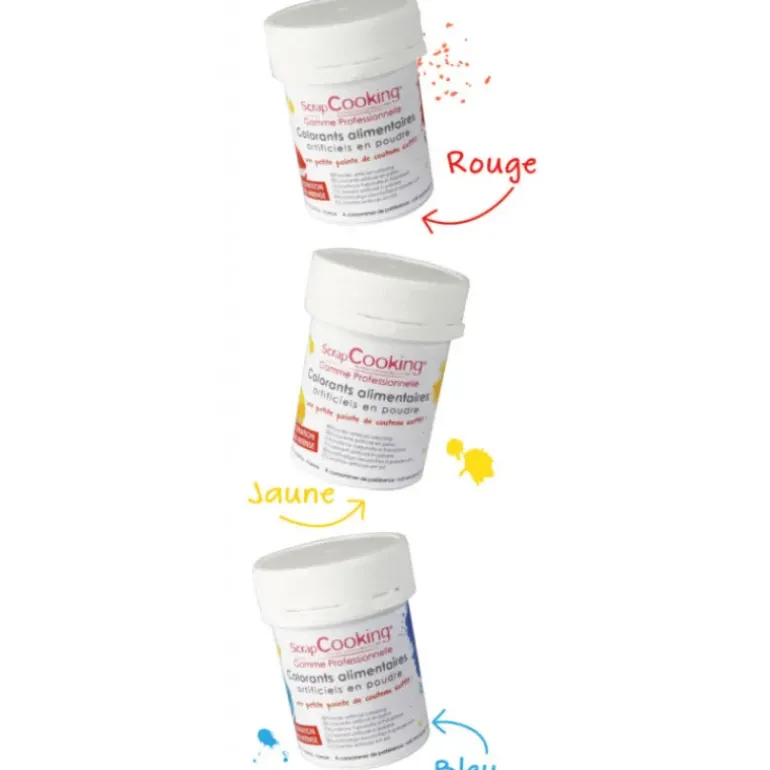 Lot de 3 Colorants Alimentaires en Poudre Rouge / Jaune / Bleu Scrapcooking