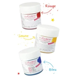Lot de 3 Colorants Liposolubles en Poudre Rouge / Bleu / Jaune Scrapcooking