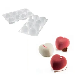 Moule Silicone 8 Coeurs Bombés 6,35 x 6,5 cm 100ml SilikoMart Professional