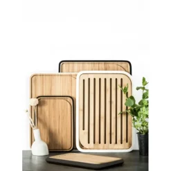 Planche à Découper Bambou avec Rigole 35 x 25 cm Blanc Pebbly