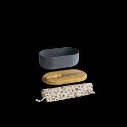 Set Boîte à Pain Ardoise Métal et Bambou 4 Pièces Pebbly