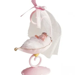 Sujet bapteme Fille Berceau Rose 10 cm